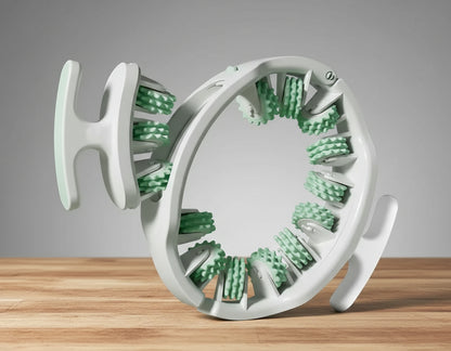 White and green dental cleaning device on a white background