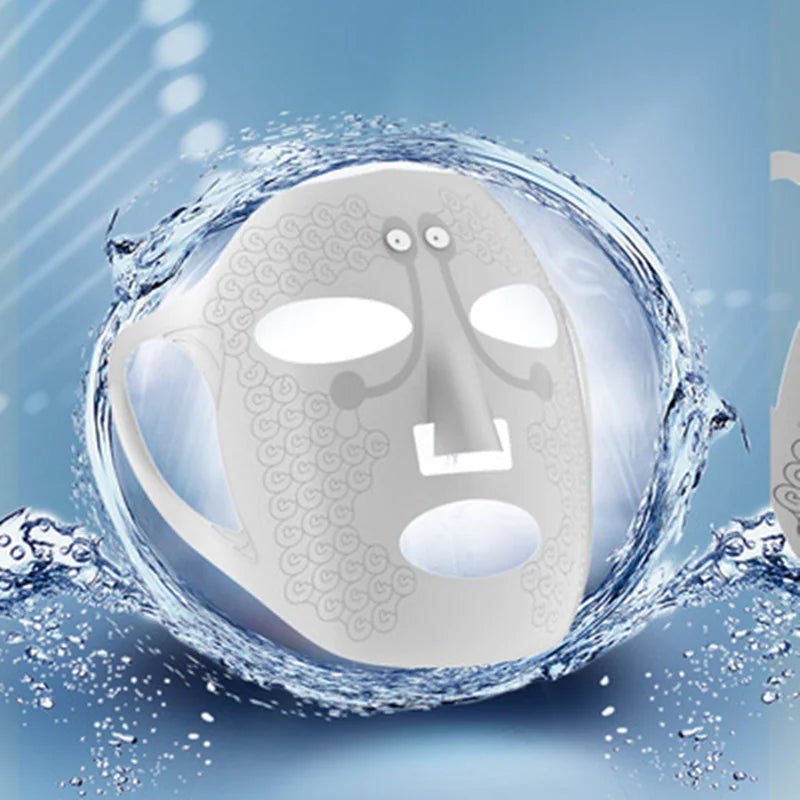Silicone face mask with water droplets on a blue background