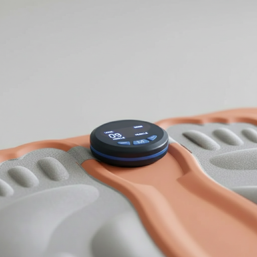 Massage device with control panel on a gray background