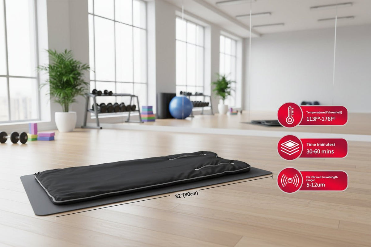 Black sauna blanke with red feature labels o