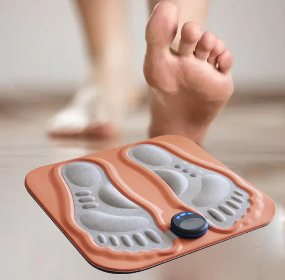 Foot scanner device on a light wooden floor with a blurred background