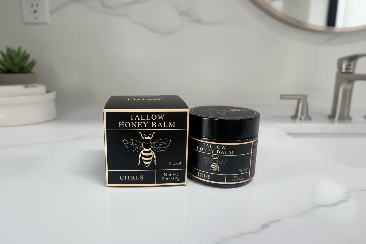 TNuYOU360 Butter Moisturizing Cream allow honey balm jar and packaging with FlyLeaf branding,