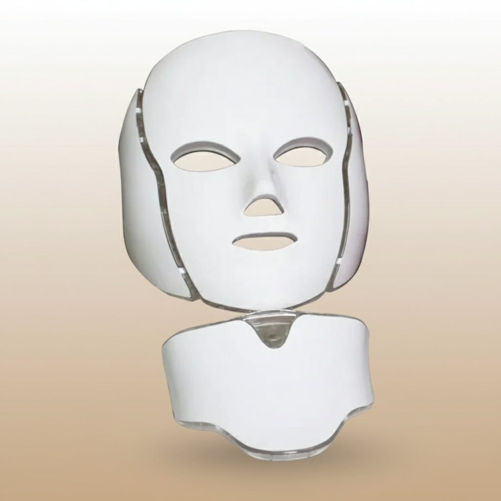 White facial mask with adjustable straps on a white background