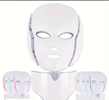 White LED face mask with multiple color options on a white background