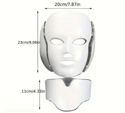 White LED face mask with dimensions labeled on a white background