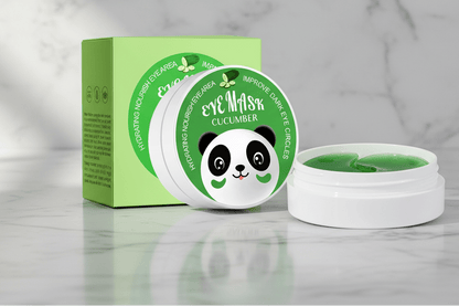 Cucumber eye mask with packaging on a light gray background