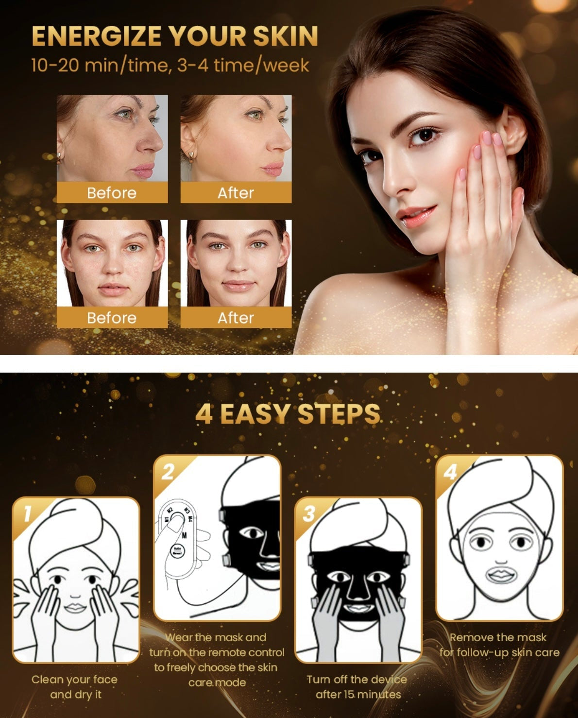 NuYOU360 Facial care product advertisement with before-and-after results and step-by-step instructions.