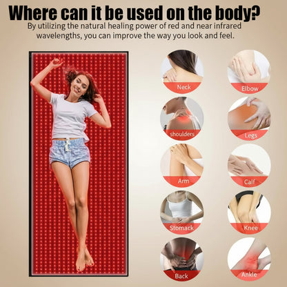 Person using a red light therapy device with body parts shown for application.