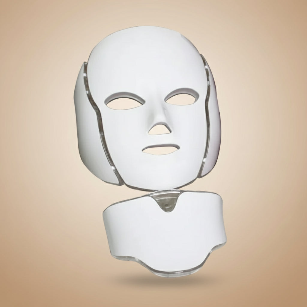 White facial mask with adjustable straps on a white background