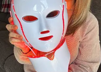 NuYOU360 LED RED MASK Multi purpose  product page with customer reviews and ratings on a smartphone screen.