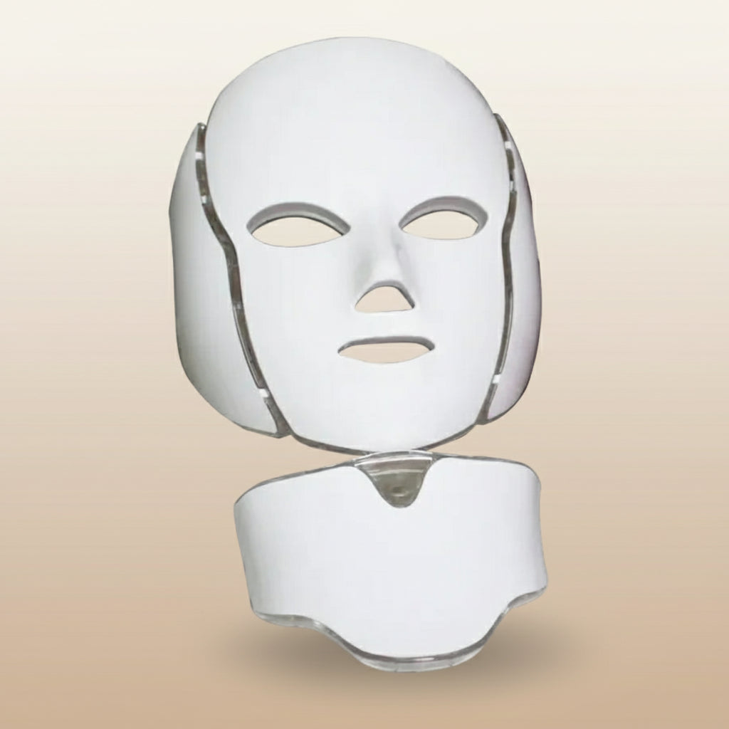 White facial mask with adjustable straps on a white background
