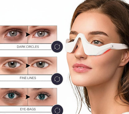 Product advertisement for eye masks to reduce dark circles, fine lines, and eye bags with a model wearing the product.
