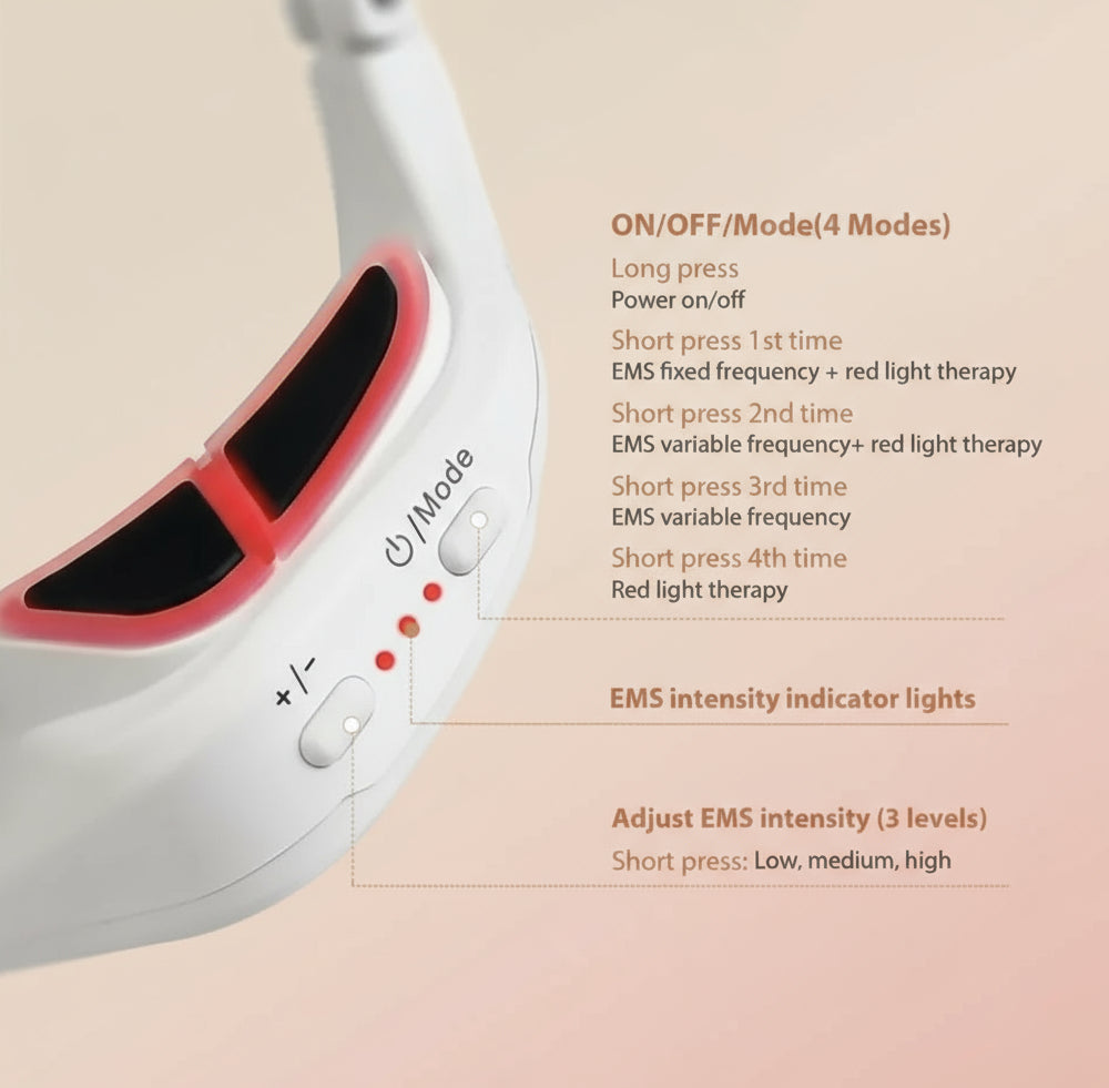 White electronic device with red accents and control buttons on a white background