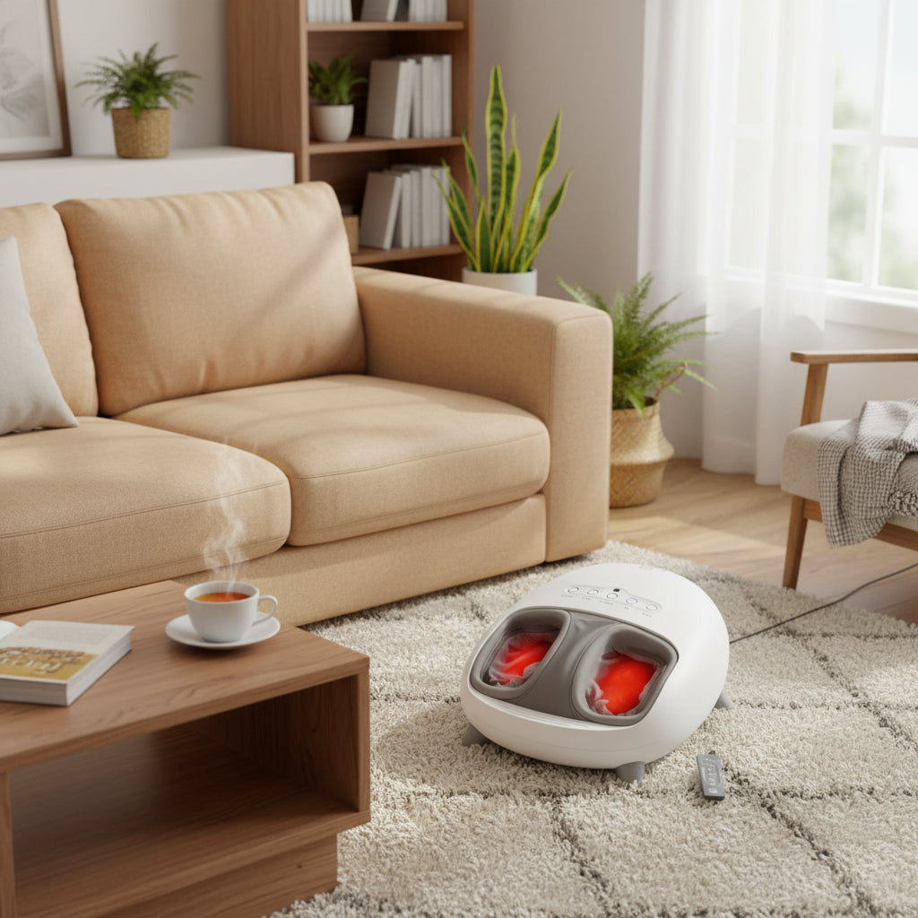 White foot massager with red interior on a white background