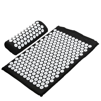 Acupressure mat and pillow set on a white background