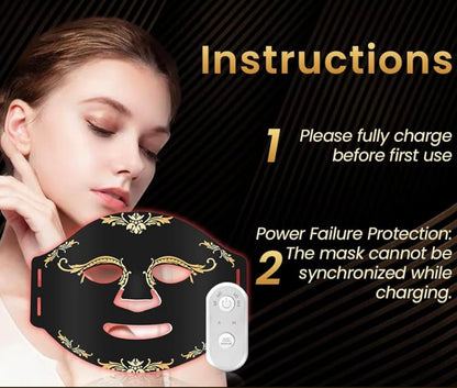 Instructions for NuYOU360 facial mask device with a woman using it, charging cable, and step-by-step guide.