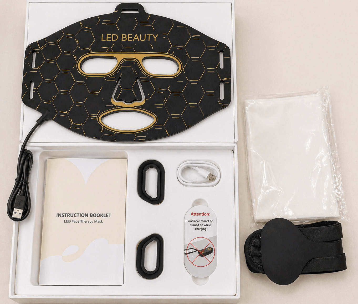 LED Beauty face mask set with accessories on a white background