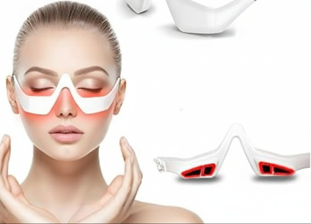 White eye mask with red lights on a white background