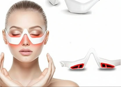 White eye mask with red lights on a white background